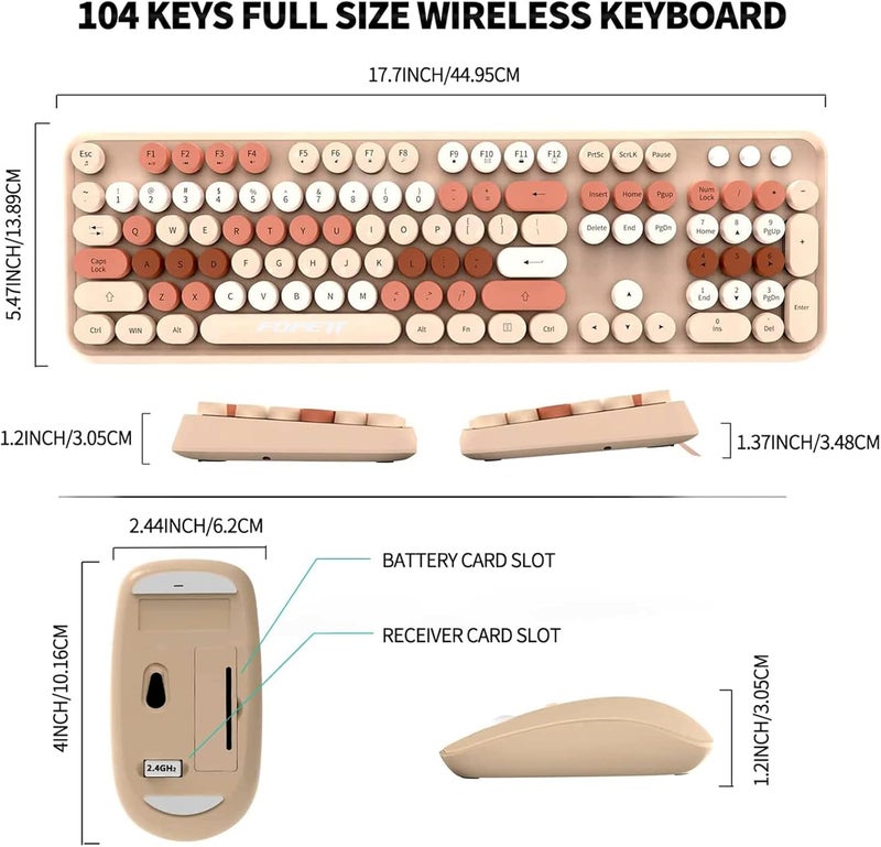 FD Wireless Keyboard and Mouse Combo | Cute Colorful Keyboard and Mouse with 2.4GHz Cordless Retro Typewriter Keyboard | Auto-Sleep | USB Receiver for Windows PC/Laptop - Creamy Colorful - Image 2